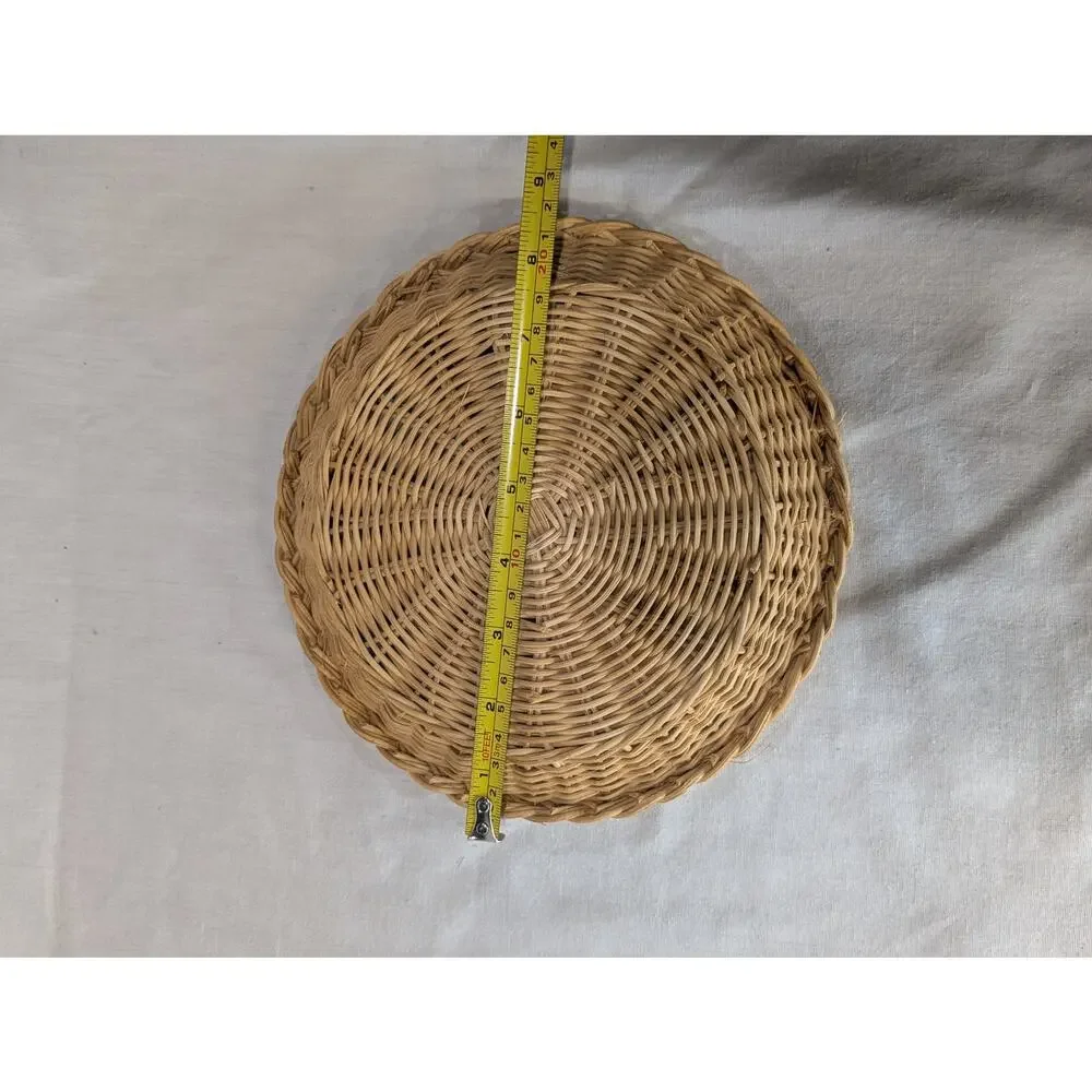 Vintage Round Woven Wicker Tray Shallow Basket Wall Decor Platter Accent